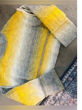 Anthropologie Yellow and Gray Ombre Cropped Turtleneck Sweater